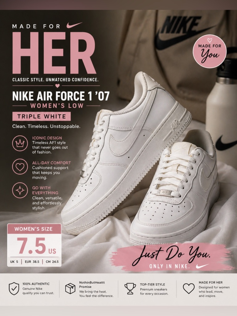 Nike Air Force 1 ’07 Triple White Low Womens 7.5 Leather 315115-112